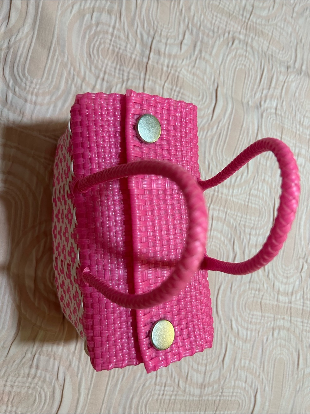 Mini Pink Woven Handbag with Top Handles